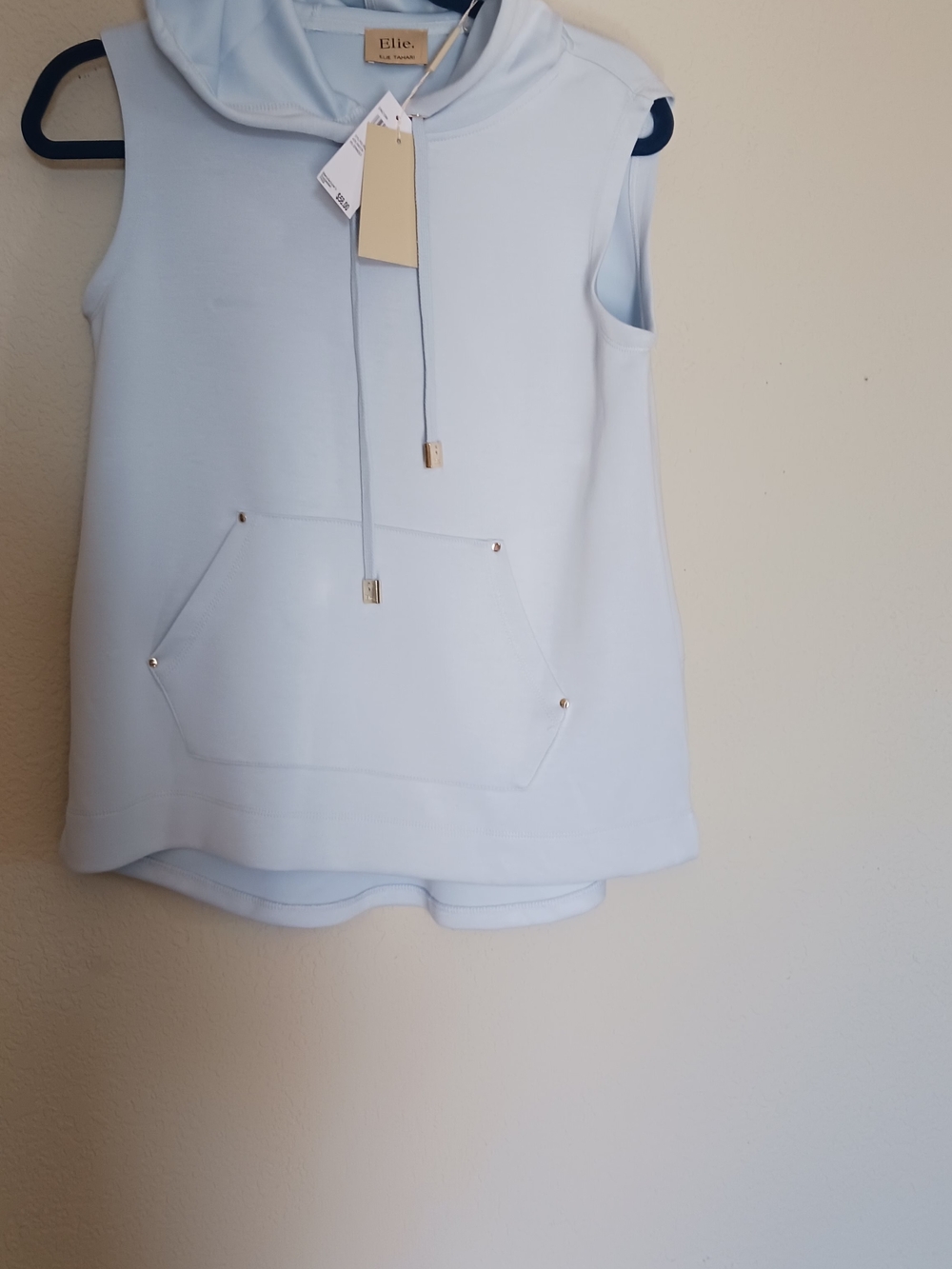 Ellie Sleeveless Light Blue Drawstring Hoodie